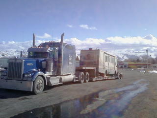 Motorhome transported on a trailer
